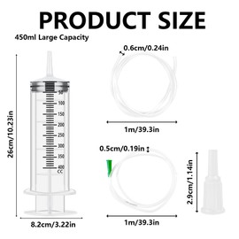 MOSTFUN Large Syringe, 400ml Large Capacity Plastic Syringe, Reusable Liquid Syringe with 2 Catheter for Oil or Glue Applicator, Laboratory, Industry, Garden, Pet Feeding