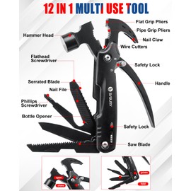 BIBURY Multitool Hammer for Manner, 12 in 1 Hammer Idea Gift for Men Dad Husband Camping Accessories Hammer Multi Tool for Camping, Hiking, Emergency and Outdoor Survival