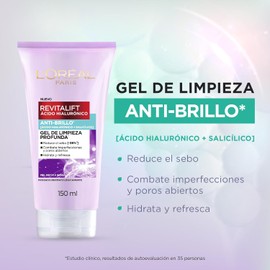 Kit L'Oreal Paris Skincare Limpieador facial Cleanser oil Serum Facial cido hialurnico Crema en Gel Revitalift cido hialuronico UV Fluid, protector solar sin color fps50