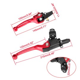 Cylemoto Brake & Clutch Folding Levers ASV for 7/8" 22mm Motorcycle Handlebars - Red Aluminum Alloy for KLX, SSR, TTR, CRF50-250cc Dirt & Motocross Bikes