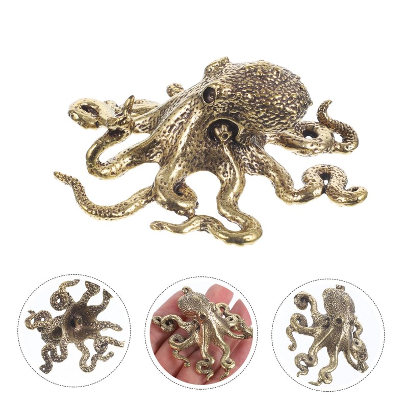 KITANDOVE Unique Sculpted Brass Octopus Ornament for Home Decor -