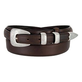 Silver Buckle Set Oil-Tanned Genuine Leather Western Ranger Belt for Men(Brown, 34)