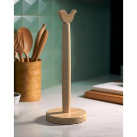 KitchLife Cute Wooden Paper Towel Holder Countertop - Solid Freestanding Paper Towel Dispenser Stand Organizer with Anti-Skid Base (Bird)