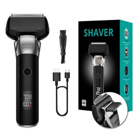 Electric Foil Shavers, Electric Razor for Men with Trimmer, Waterproof 5 Floating Blades for Shaving Face, Cordless Rechargeable USB Type-C, Wet Dry Use/Travel Lock/LED Display