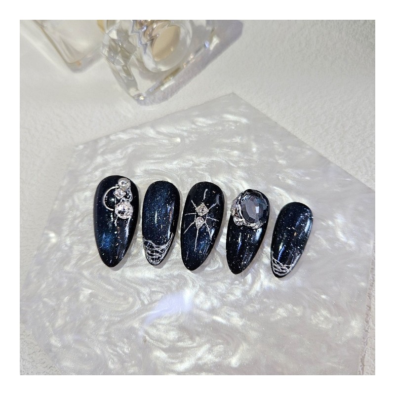 Deep Blue Eyes Handmade Nail Tips - Oval / 딥
