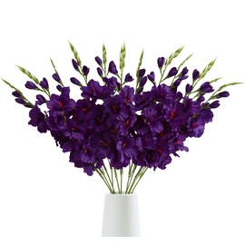 IPOPU 10 PCS Gladiolus Artificial Flowers 30.3 in Gladiolus Flowers Silk Gladiolus Flowers with Stems Artificial Gladiolus Flowers Faux Gladiolus for Home Wedding Office Decoration(Dark Purple)
