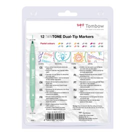 Tombow WS-PK-12P-1 Twintone Marker Set 12 Pack Dual Tip Bright