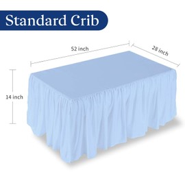 Light Blue Crib Bed Skirt 28" x 52" with 14" Drop - Dust Ruffle Crib Skirt with Split Corners - Soft Nursery Standard Crib Toddler Bedding Skirt for Baby Boys or Girls