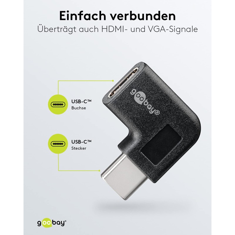 Goobay 45402 USB-C to USB-C Adapter, Right-Angled, 90°, Black
