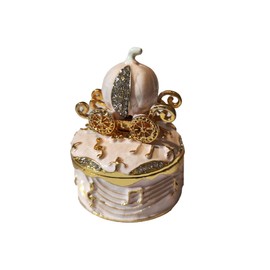 IELEPHONIX MINI Decorative Pumpkin Carriage Trinket Box,Gold, Crystal Rhinestone Accents, Musical Notes Design,Presentation box (PINK)