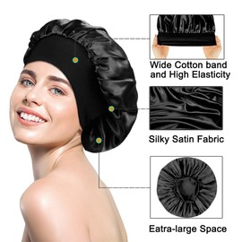 VJUYSW Pack of 2 Satin Hair Bonnet for the Night, Silk Bonnet, Soft Silk Bonnet for Sleeping, Sleep Cap, Night Cap, Sleeping Cap, Breathable Headwear, Black, black