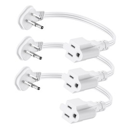 Flat Plug 1Ft Short Extension Cord, White 90-Degree Plug Low Profile Power Adapter, 3-Prong Indoor Grounded Small Extension Cord 16AWG 13A 1625W 3 Pack