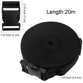 PINGEUI 21 Yards x 1.5 Inch Black Nylon Webbing Strap, Nylon Webbing Strap Band with 11 Sets Flat Side Release Buckles and Tri-Glide Slides, Nylon Heavy Webbing Strap for Luggage and Backpack Strap
