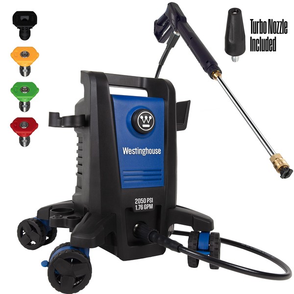 Westinghouse ePX3100 Electric Pressure Washer, 2050 Max PSI 1.76 Max GPM with Anti-Tipping Technology, Onboard Soap Tank, Pro-Style Steel Wand, 5-Nozzle Set, for Cars/Fences/Driveways/Home/Patios