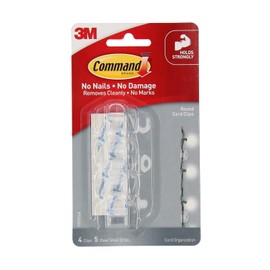 Command Round Cord Clips, Clear, 4-Clip