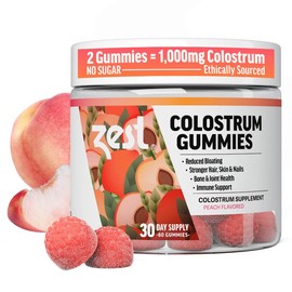 Colostrum Supplement Gummies - Ethically Sourced High IgG for Gut Health, Immunity, Bloating, Skin & Hair - Gluten Free - Peach