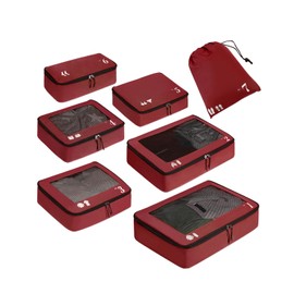 ECOHUB 7 Set Tear-Resistant Packing Cubes Travel Organizer with ID Tag for Carry On Luggage Machine Washable Suitcase Organizer Bags Travel Cubes (Red)