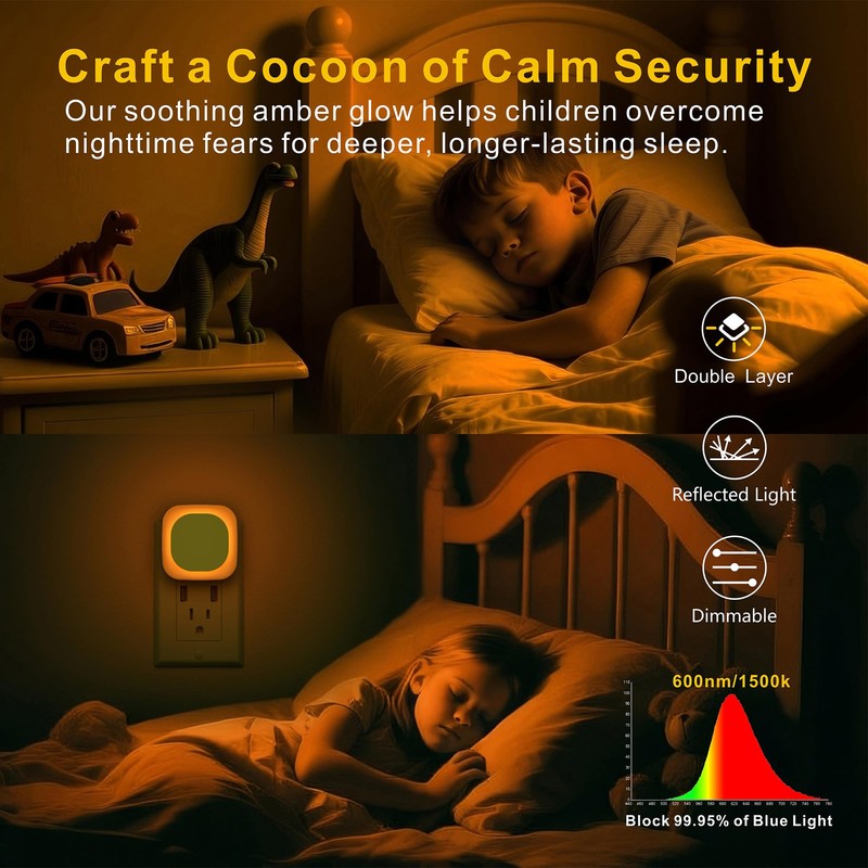 YUNLEX 4 Pack Amber Night Light, Dusk to Dawn Sensor,