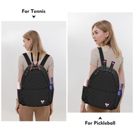 YEEGO DIRECT Tennis Bags for Women, Tennis Backpack Pickleball Racket Bags,Waterproof Sling Bag,Suitable for Pickleball Tennis Badminton, Gifts for Women Men with Key Chain (Black & Pink)