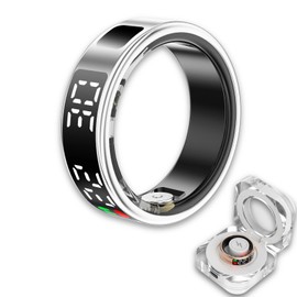 Smart Ring Health Tracker, Wearable Sleep Heart Rate Step Blood Oxygen Tracker, IP68 Waterproof Smart Ring with LED Screen to Track All Your Important Health Indicators (Silver, 10)