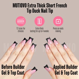 MUTIOVO Black French Tip Short Duck Nail Tips Press on, BERRY PINK Extra Thick Pre-designed Soft Gel Nail Extension, Need Builder gel & Top, Coat Full Cover False Nails for DIY x 12 Sizes 240 pcs