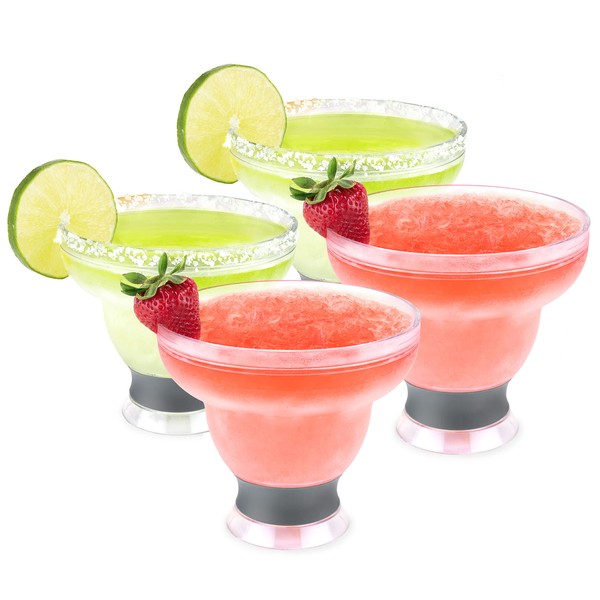 Host FREEZE Margarita Cocktail Glasses - Double Wall Plastic Frozen Stemless Cooling Cups with Gel Chiller Set of 4, Grey