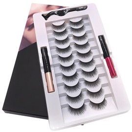 Kit de 10 Pares de Pestañas Magnéticas Hechas a Mano, Ligeras, Reutilizables, Magnéticas, con Aplicador de Delineador de Ojos, Ayudan a Crear Pestañas Densas, Gruesas, Rizadas y