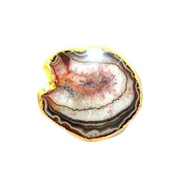 Jet International Gold Plated Agate Slice Coaster Single (1) Piece 4 inch Approx. Good Luck Happy Home Gemstone Saucer Geode Stone Cup Holder Table Decoration Home Image is JUST A Reference
