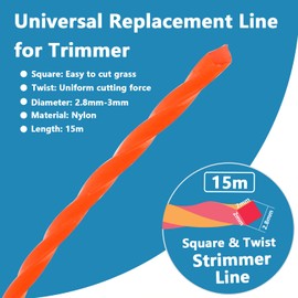 Zeqeey Heavy Duty Square Twist Grass Strimmer Line Diameter 2.8mm - 3mm Length 15m Nylon Trimmer Cord String Wire Rope for Garden Electric Strimmer Grass Trimmer, E3015
