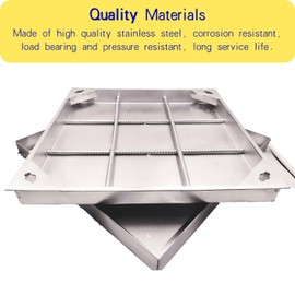 MOSINSBO Stainless Steel Manhole Cover and Frame 28x28, B Class Square Septic Tank Lid with Base, Invisible Sewage Basin Cover, Heavy Duty Metal Inspection Cover for Driveway, Yard (27.6X 27.6)