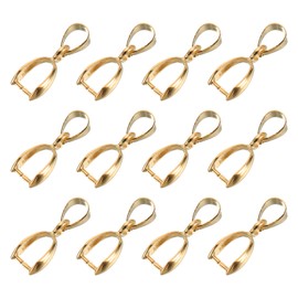 QUARKZMAN Pack of 12 Sterling Silver Bail Pinch Bail, 8 mm x 19 mm Alloy Clip Clasps, Clip Pendant, Bail Connector, Jewellery Accessories for Bracelets, Necklaces, Making, Light Gold