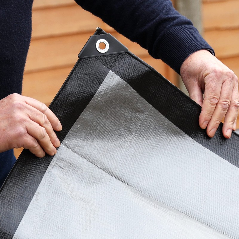 Tarpaulin Strengthened Waterproof with eyelets, Black-Grey, Heavy Duty, Multi-use Cover