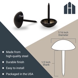 House2Home Upholstery Tacks for Furniture, 7/16" Upholstery Nail Heads for Furniture Trim, Decorative Nails for Wood and Upholstered Furniture, 200 Shiny Black Decorative Nail Heads, Nailhead Trim Kit
