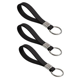 Multi pack of three Heavy Duty Identification Silicon Key Ring loops Fob. (3 Black)