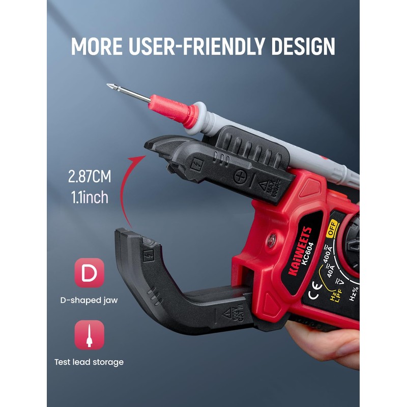 KAIWEETS Digital Clamp Meter Multimeter with D-Shaped Jaw for AC/DC