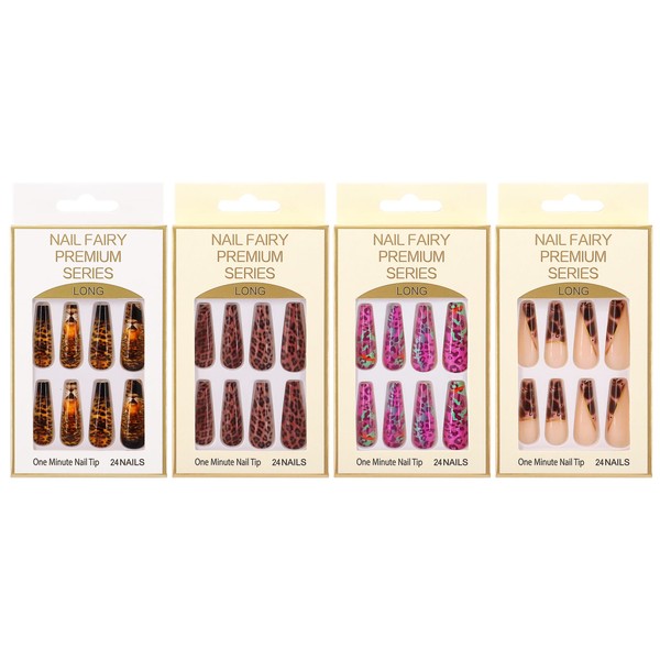 Jascaela 4 Pcs Leopard Print Press-On Nail Art Artificial Fake