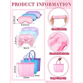 Sintuff 24 Pcs Sleepover Party Supplies for Girls 6 Spa Party Robes 6 Tote Bags 6 Headbands 6 Spa Masks(Size 12,Multicolor)
