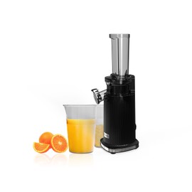 Qvin Cold Press Juicer Machine, Masticating Slow Juicer For Vegetable and Fruit, Easy to Clean, Compact Design, Mini Size, 14 Oz Juice Cup, Pulp Cup -Black with stainless steel