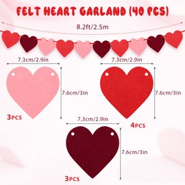 4 Pack Felt Heart Valentine’s Day Garland Banner, Red Pink Heart Banner, Valentine’s Day Garland Hanging for Valentine’s Day Anniversary Wedding Birthday Party Decorations ﻿