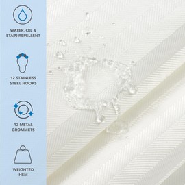 Arkwright Bathroom Shower Curtain Set - Stainless 12 Metal Hooks, Modern Damask Woven Washable Fabric with Weighted Hem & Rust-Proof Grommets, 210 GSM Heavy Duty, 72 x 72 in, Bright White