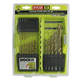 Ryobi A972101 21 Piece Titanium Drill Bit Set w/ Plastic Locking Storage Case and Foldout Rubberized Organization Solution