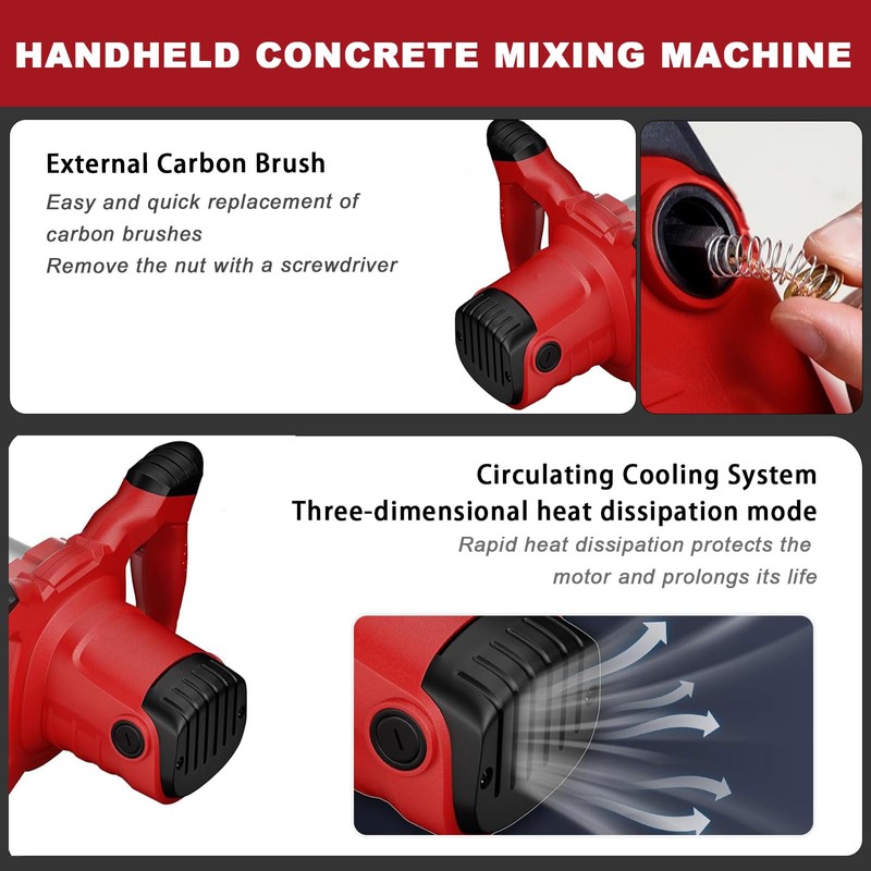 Cement Mixer, Handheld Electric Concrete Mixer, Portable Mortar Mixer with