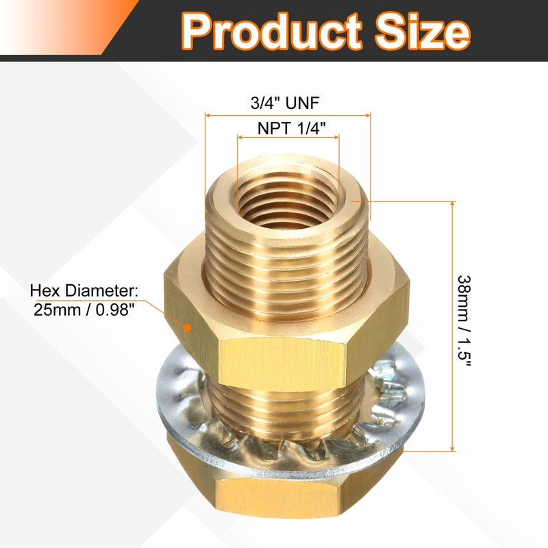 sourcing map 2Pcs Brass Bulkhead Fitting NPT 1/4" Female Double