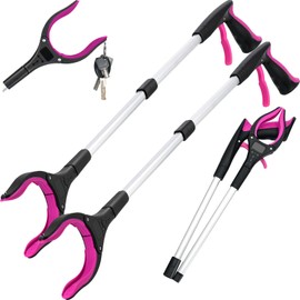 2-Pack Grabber Reacher Tool,32 Inch Extra Long Foldable Pick Up Stick with Strong Grip Magnetic,360°Rotating Anti-Slip Jaw,Trash Claw Grabber Tool,Trash Picker Tool for Outdoor & Indoor (Purple)