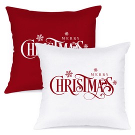 Lanpn Christmas Throw Pillow Covers 12x12 Set of 2, Merry Christmas Winter Xmas Snowflake Decorative Holiday Cushion Pillow Cases 12 x 12 for Outdoor Indoor Farmhouse Home Room Couch Decor (Red)
