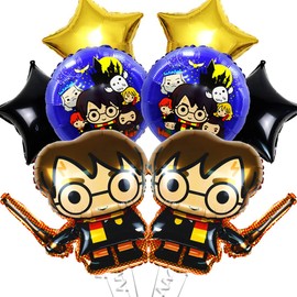 Birthday Balloons Children, Pack of 8 Balloons Brown Birthday Kit, 4 Pentagram Balloons Yellow Black, 2 Foil Balloons Round Blue, 2 Large Size Foil Balloons Birthday Decoration