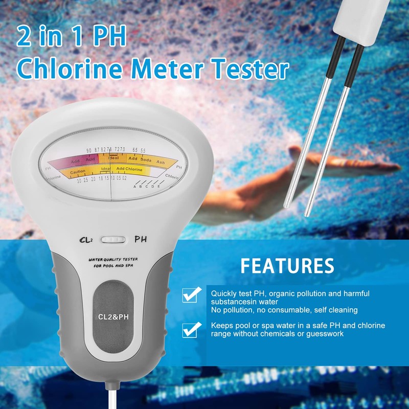 Zunate 2-in-1 Chlorine pH Meter for Swimming Pools, Water Tester