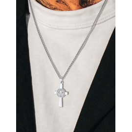 U7 Catholic Gift Jewelry Stainless Steel Saint St Benedict Medal Pendant Cross Necklace for Men