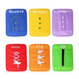 6 Pcs Dress Learning Boards Toy Early Educational to Learning Basic Life Skills for Toddler, Learn to Button,Buckle,Zip,Snap,Lace & Tie