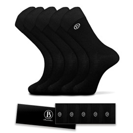 Easytwelve Men's Bamboo Rayon Dress Socks Size 8-13 black, 5 Pairs Mid Calf Crew Socks for Business & Casual, Premium Quality with Gift Box